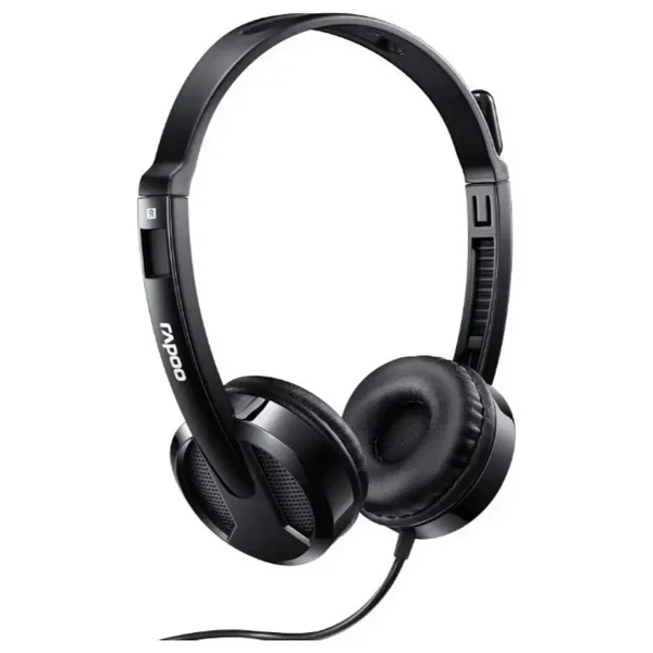 Rapoo H100 Wired Stereo Headset, 3.5mm, Rotating Noise-Cancelling Mute Mic, In-Line Controller, Black