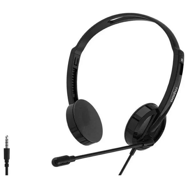 Rapoo H101 Wired Stereo Headset with Mic, 3.5mm, In-Line Volume Control, Black