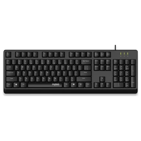 Rapoo NK1900 Wired USB Keyboard, Spill Resistant, One Touch Multimedia Keys, Black
