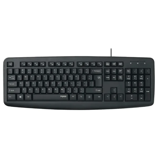 Rapoo NK2600 Wired USB Keyboard, Full-Size, Spill-Resistant, Laser Carved Keycaps, LED Caps Lock Indicator, Black