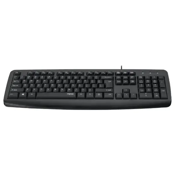 Rapoo NK2600 Wired USB Keyboard, Full-Size, Spill-Resistant, Laser Carved Keycaps, LED Caps Lock Indicator, Black