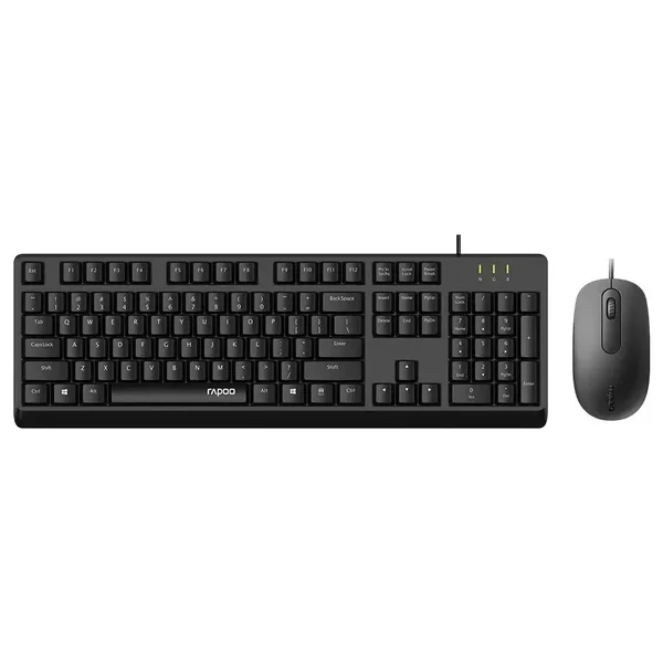 Rapoo X130 Pro Wired Optical Mouse and Keyboard Combo, Ergonomic Design, Multimedia Keys, Plug and Play, Black