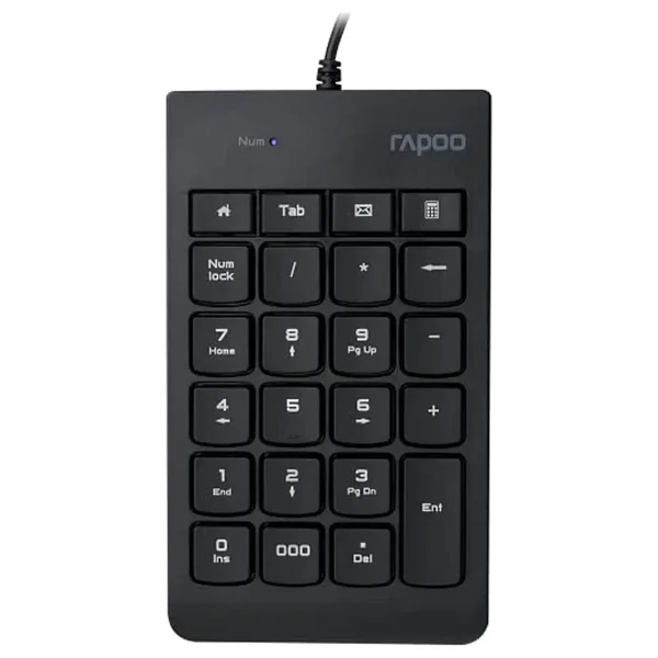 Rapoo K10 Numeric Keyboard, USB 3.0 Plug and Play, 23-Key Multimedia Keys, Non-Slip Silicone, Ergonomic Design, Laser Carved Keycap, Black