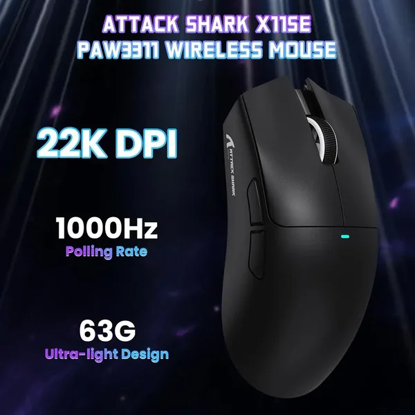 ATTACK SHARK X11SE Wireless Gaming Mouse, PixArt PAW3311 Sensor, Tri-Mode BT/2.4G/Wired, 59g Ultra-Light, 65 Hours Battery, Black