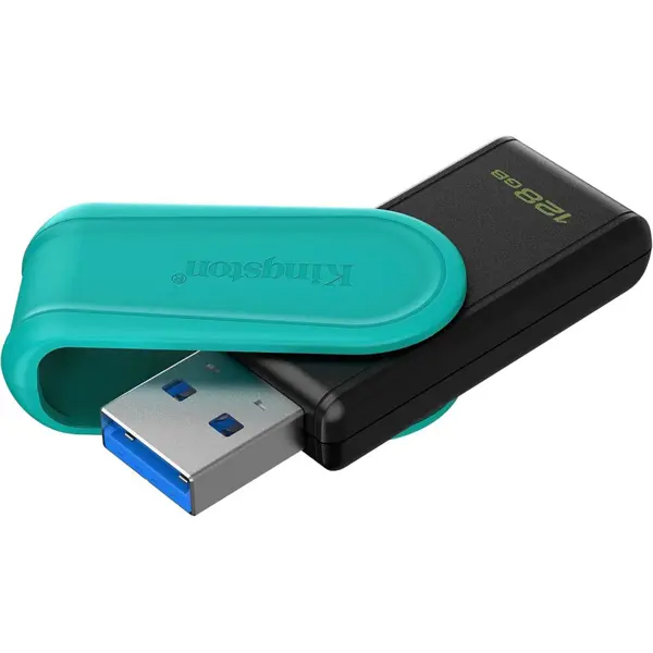 Kingston DataTraveler Exodia S USB Flash Drive, 128GB, USB 3.2 Gen 1, Swivel Cap, Black/Turquoise