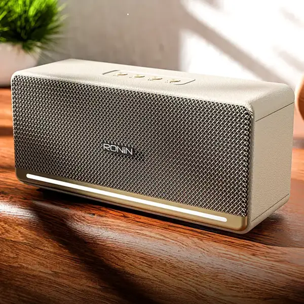 Ronin Retro R-3035 Architectural & Bluetooth Speaker | Fiber textured Deep Base, High Volume– Classic Vintage Design with Bluetooth 5.4 EDR/BLE, 2000mAh Battery - Beige