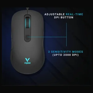 Rapoo V16RGB Optical Gaming Wired Mouse, Ergonomic Design, Onboard Memory, 6 Programmable Buttons, 12800 DPI, Customisable Drivers, Braided Cable