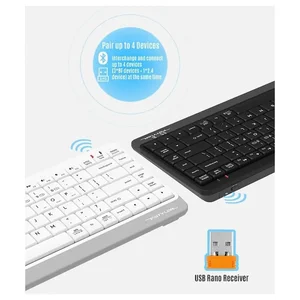 A4Tech FBK11 Wireless Keyboard, Bluetooth and 2.4GHz, Switch Up to 4 Devices, Compact Size, Multimedia Hot Keys, Grey