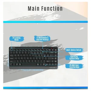 A4Tech FBK11 Wireless Keyboard, Bluetooth and 2.4GHz, Switch Up to 4 Devices, Compact Size, Multimedia Hot Keys, Grey