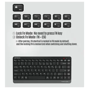 A4Tech FBK11 Wireless Keyboard, Bluetooth and 2.4GHz, Switch Up to 4 Devices, Compact Size, Multimedia Hot Keys, Grey