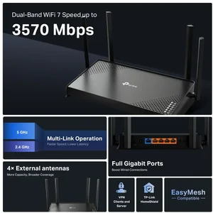 TP-Link Archer BE220 Router, BE3600 Dual-Band WiFi 7 Up To 3.6Gbps, Full Gigabit Ports