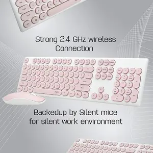 Rapoo X260S Wireless Optical Mouse and Keyboard Combo, 2.4G Wireless, 10M Range, Spill-Resistant, Retro Round Key Cap, 1000 DPI, Pink