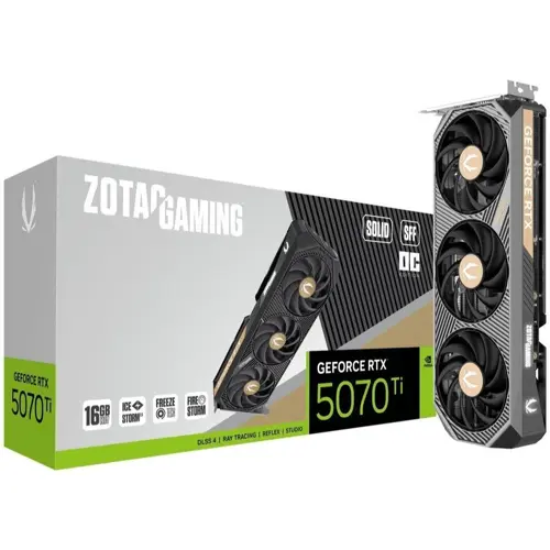 Zotac Gaming GeForce RTX 5070 Ti Solid SFF OC DLSS 4 16GB GDDR7 256-bit 28 Gbps PCIE 5.0 Gaming Graphics Card, IceStorm 2.0 Advanced Cooling, White LED Lighting Lighting
