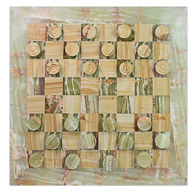 Elegant Burma Teak & Green Onyx Checkers Set – Timeless Craftsmanship for Game Lovers