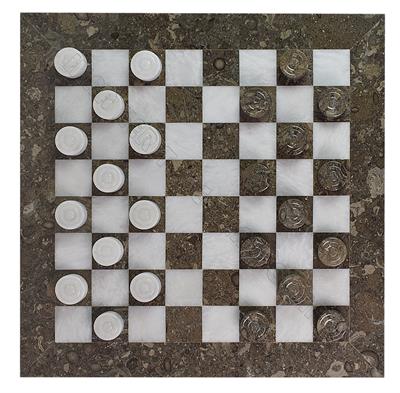 Fossil Oceanic Marble & Jet Black Draughts Checker Set – Premium Stone Game Board