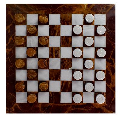 Elegant Red Onyx and White Marble Draught Checker Set - Premium Quality Board Game for Family Fun, Home Decor, and Gift Giving
