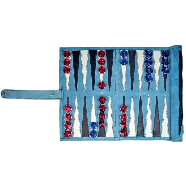 Premium Suede Leather Roll-Up Travel Backgammon Set – Portable & Stylish Game for On-the-Go
