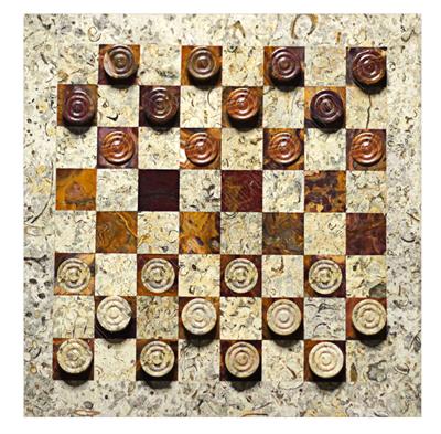 Handcrafted Coral & Red Onyx Checkers Set – Luxury Stone Checkers Board Game - Elegant Red & Coral Onyx Set for Home Decor & Gift