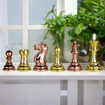 Premium Solid Brass Staunton Chess Pieces Set - Copper and Gold Finish | Luxury Weighted Chessmen