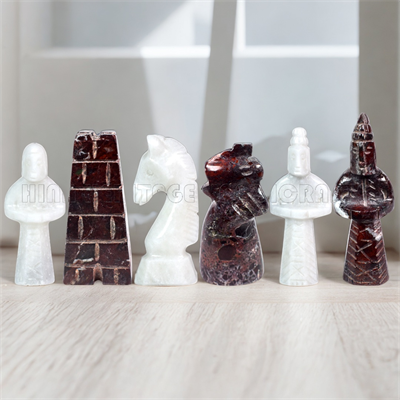 Handcrafted Red Zebra and White Marble Royal Bishop Series Chess Pieces Set – Luxury Natural Stone Tournament Chessmen 