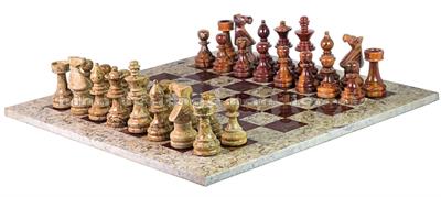 Luxury Coral & Red Onyx Marble European Chess Set with Faux Leather Storage Box – Handcrafted Elegance