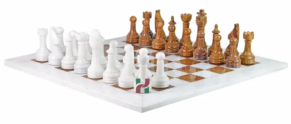 Luxurious Red Onyx & White Marble Chess Set with PU Leather Storage Box – Handmade, Elegant, and Durable