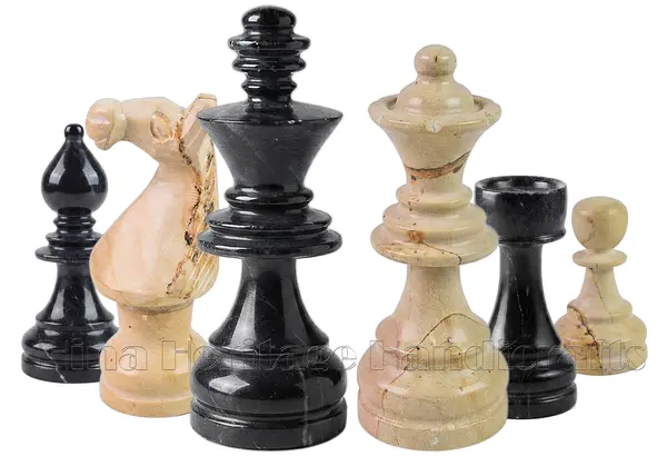 Handcrafted Jet Black & Burma Teak Marble Chess Pieces Set – Luxury Natural Stone Chessmen for Professional Play & Home Decor