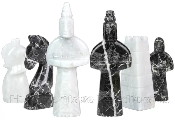 Handcrafted Black Zebra and White Marble Royal Bishop Series Chess Pieces Set - 3.75 Inch King Luxury Natural Stone Chessmen for Collectors and Home Decor