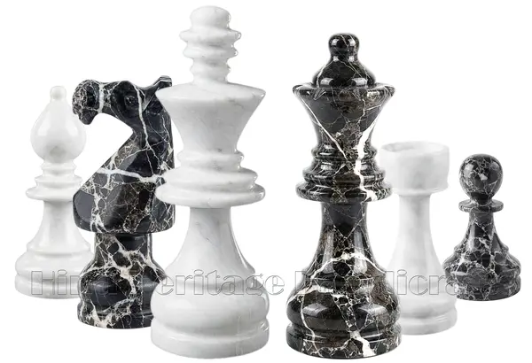 Handcrafted Black Zebra and White Marble European Style Chess Pieces Set – Luxury Staunton Chessmen for Collectors & Home Decor