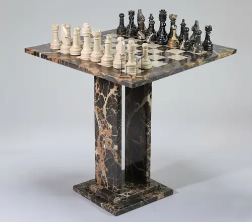 Luxury Black and Gold Marble Chess Table with Handcrafted Stone Chessboard, Elegant Game Table for Home, Office & Gift Décor