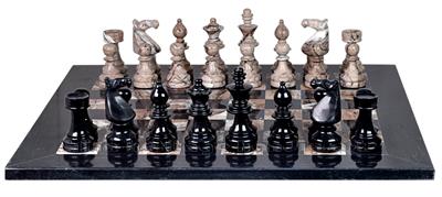 Luxury Marina Pink and Jet Black Marble European Style Chess Set with Faux Leather Storage Box – Handcrafted Stone Chess Pieces – Elegant Home Decor and Gift Set