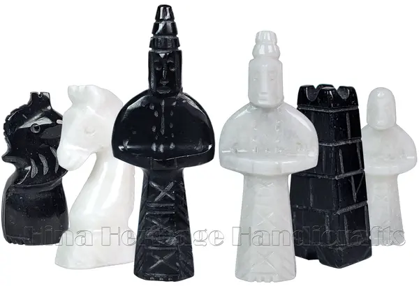 Handcrafted Jet Black and White Natural Stone Chess Pieces - Royal Bishop Series Luxury Marble Chessmen Set for Home Decor and Play