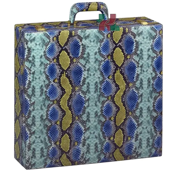 Premium Royal Blue Snake Textured PU Leather Chess Set Storage Box – Stylish, Durable Organizer for Chess Pieces, Board & Accessories 
