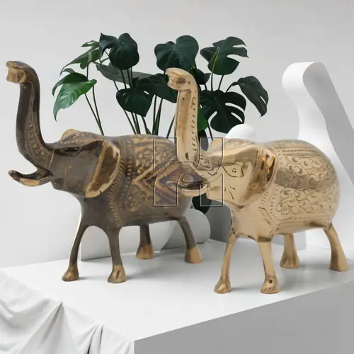Handcrafted Solid Brass Elephant Figurine with Trunk Up for Good Luck, Home Décor, Feng Shui, and Gifting – Antique Finish – 6 Inch