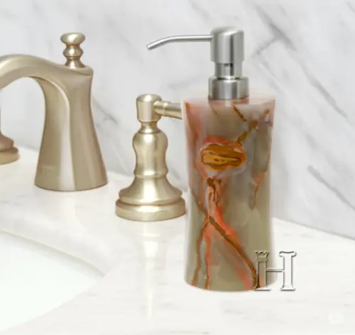 Elegant Green Onyx Marble Soap Pump | Natural Stone Soap Dispenser for Sink Countertop