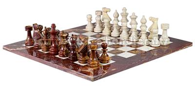 Luxury Red Onyx and White Marble European Style Chess Set with Faux Leather Storage Box – Handcrafted Stone Chess Pieces & Board for Home Décor and Gifts