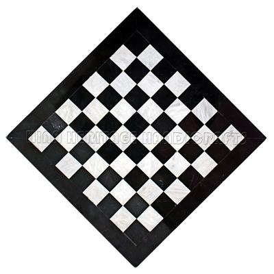 Elegant Jet Black & White Marble Chess Board with Customizable Border Variants – Premium Quality Chess Set