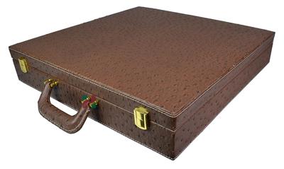 Chestnut Brown Ostrich Textured PU Leather Storage Box for Chess Set – Stylish and Durable Organizer for Chess Pieces and Board