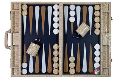 Luxury Fawn Crocodile Textured Faux Leather Backgammon Attache – 21x14x3” with Inlaid Playing Points
