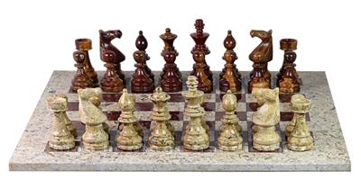 Luxury Coral & Red Onyx Marble European Chess Set with Faux Leather Storage Box – Handcrafted Elegance