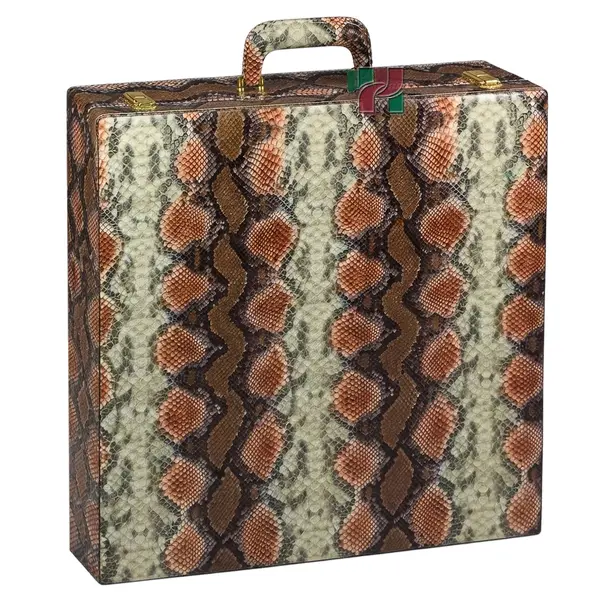 Premium Tangerine & Brown Snake Textured PU Leather Chess Set Storage Box – Elegant, Durable Organizer for Chess Pieces & Accessories 