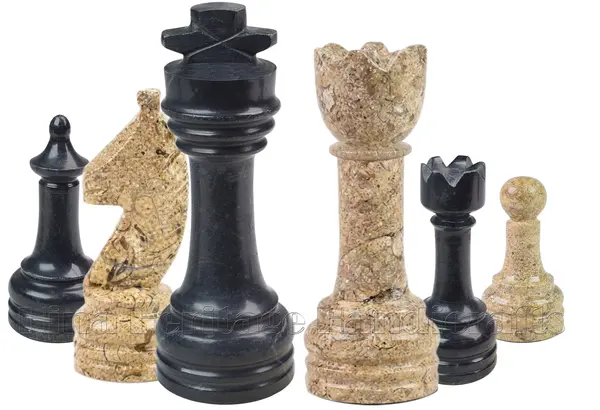 Handcrafted Jet Black and Coral Fossil Marble Chess Set | Luxury Polished Stone Chess Pieces for Strategy Enthusiasts