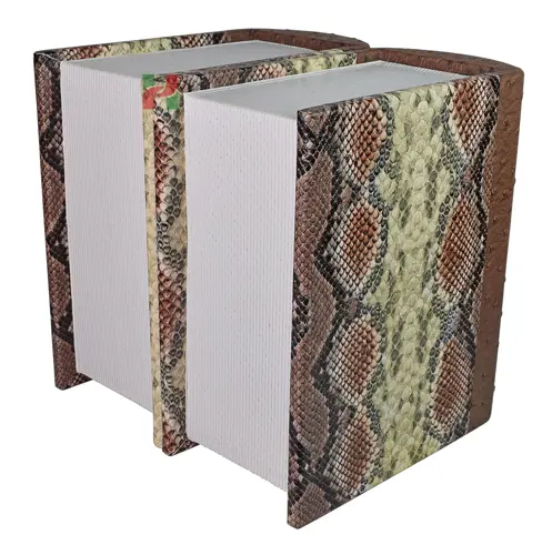 Brown and Tan Snakeskin Pattern Book Shaped Companion Urn for Couple’s Ashes – Dual Chamber Memorial Keepsake for Husband and Wife