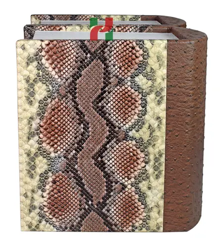 Brown and Tan Snakeskin Pattern Book Shaped Companion Urn for Couple’s Ashes – Dual Chamber Memorial Keepsake for Husband and Wife