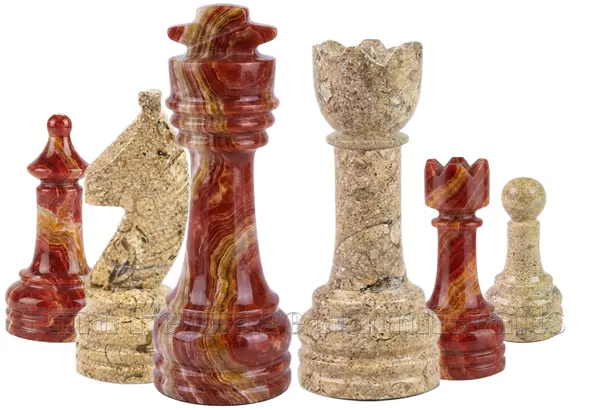 Premium Red Onyx and Coral Marble Chess Set – Hand-Carved Stone Chess Piece Set – Unique Home Decor Gift