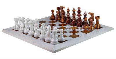 Luxury White Marble & Red Onyx European Style Chess Set with Faux Leather Storage Box – Handmade Stone Chessboard Game for Home Decor & Gifts