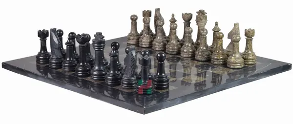 Luxury Marble Chess Set, Handcrafted Natural Stone Chess Board with Rustic Series Pieces, Jet Black & Oceanic Decor