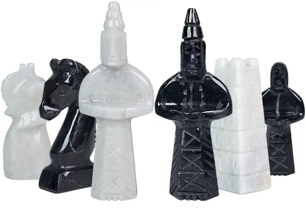 Handcrafted Jet Black and White Natural Stone Chess Pieces - Royal Bishop Series Luxury Marble Chessmen Set for Home Decor and Play