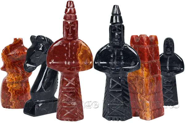 Handmade Jet Black Marble & Red Onyx Royal Bishop Series Chess Pieces Set – Luxury Natural Stone Chessmen for Collectors and Gifts