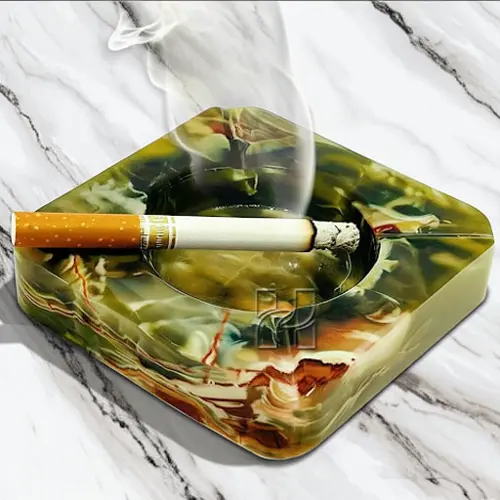 Handmade 6x6 Inch Green Onyx Square Ash Tray – Luxury Marble Smoking Tray for Patio or Lounge